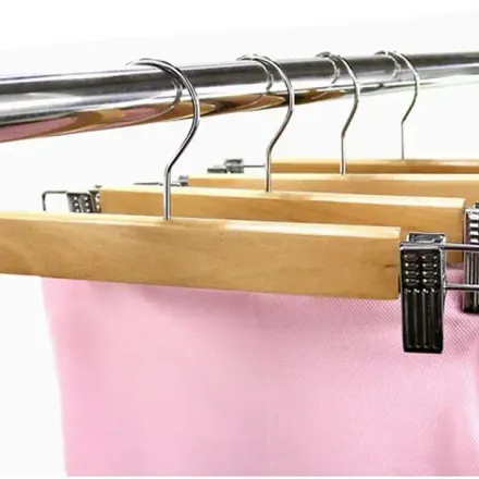 Lot De 3 Cintre En Bois À Pinces Avec Barre Idéal Pour Pantalon/jupe/manteau thumbnail 3