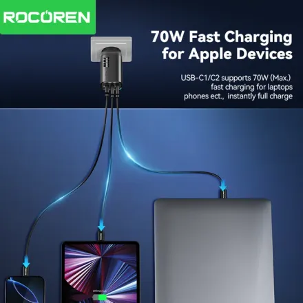 Chargeur 70w Gan Usb-c – Ultra-rapide & Compact Pour Iphone, Samsung, Macbook thumbnail 3