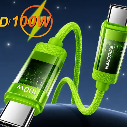 Câble Usb-c 100w Led Vert 2 Mètre – Usb-c Vers Usb-c Pd 3.1 Charge Rapide 5a thumbnail 1