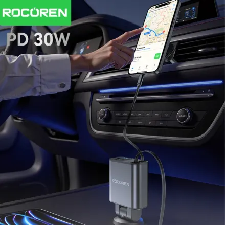 Chargeur Voiture Rétractable 4-en-1 Pd 30w Double Usb-c Intégré  thumbnail 3