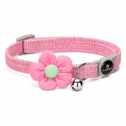Collier Pour Chat Avec Fleur Et Clochette – Rose thumbnail 2