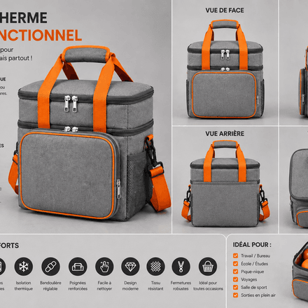 Sac Isotherme Repas & Pique-nique – Design Moderne Avec Bandoulière Réglable thumbnail 1