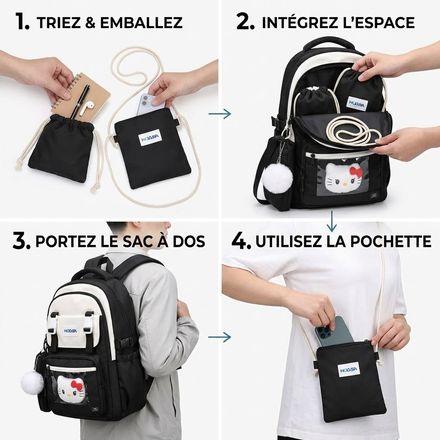 Ensemble 4 Pièces Sac À Dos Scolaire, Sac Cabas, Pochette Bandoulière Et Sac Pochon thumbnail 2