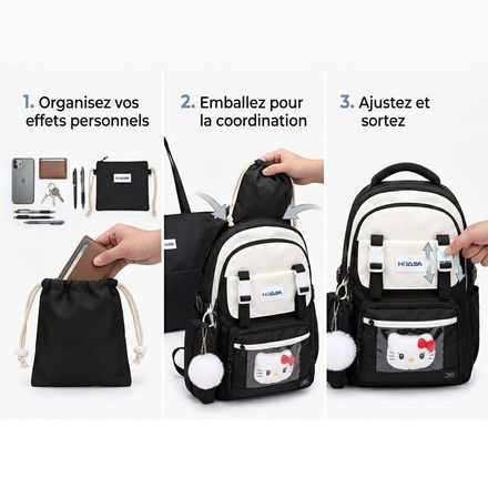 Ensemble 4 Pièces Sac À Dos Scolaire, Sac Cabas, Pochette Bandoulière Et Sac Pochon thumbnail 3
