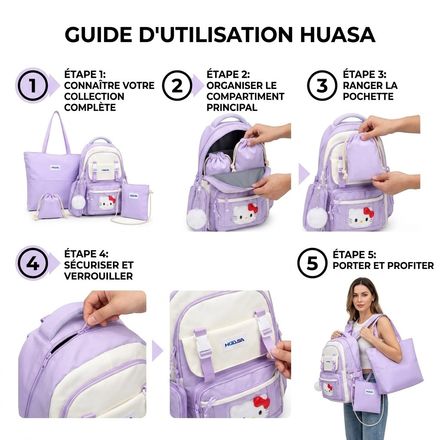 Ensemble 4 Pièces Sac À Dos Scolaire, Sac Cabas, Pochette Bandoulière Et Sac Pochon thumbnail 2