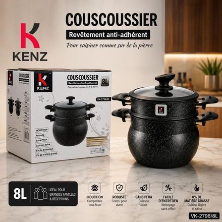 Couscoussier 8l Revêtement Antiadhérent Effet Pierre Sans Pfoa - Vk-2796/8l thumbnail 2