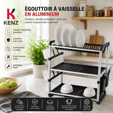 Égouttoir À Vaisselle 3 Niveaux En Aluminium Avec Bac D'égouttage Et Porte-couverts - Sem-7432 thumbnail 3