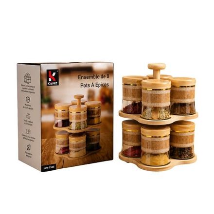 Ensemble De 8 Pots À Épices En Verre Avec Support Rotatif - Lva-2345 thumbnail 1