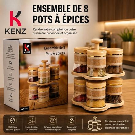 Ensemble De 8 Pots À Épices En Verre Avec Support Rotatif - Lva-2345 thumbnail 2