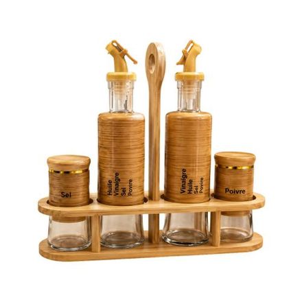 Ensemble 5 Pièces Huile Vinaigre Et Épices, Bouteilles En Verre, Jal-5160 thumbnail 1