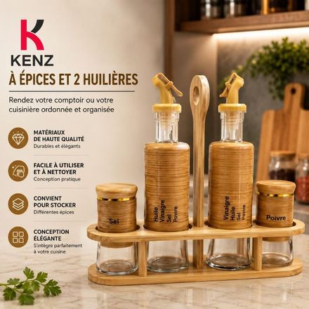 Ensemble 5 Pièces Huile Vinaigre Et Épices, Bouteilles En Verre, Jal-5160 thumbnail 2