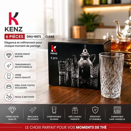 Kenz Set De 6 Verres À Thé En Verre Transparent Motif Relief Élégant, Dau-6671 thumbnail 1
