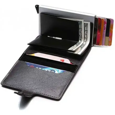 Porte-carte Bancaire Porte Monnaie Generic Noir Aluminium Cuir Mixte thumbnail 2