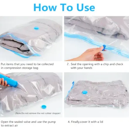 Sacs De Rangement Sous Vide – Pack De 9 Avec Pompe Incluse thumbnail 2