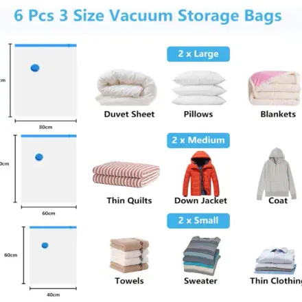 Sacs De Rangement Sous Vide – Pack De 9 Avec Pompe Incluse thumbnail 4
