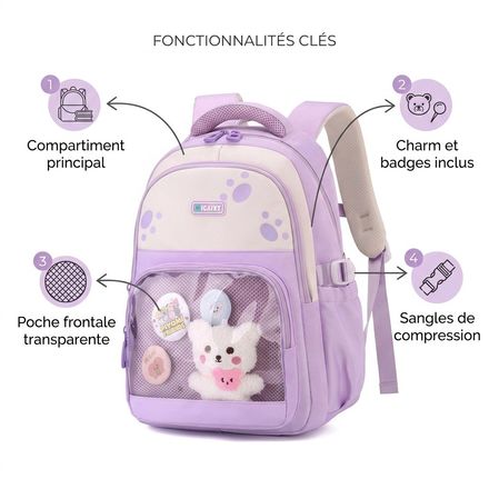 Sac à dos scolaire en tissu structuré à fermeture éclair thumbnail 2