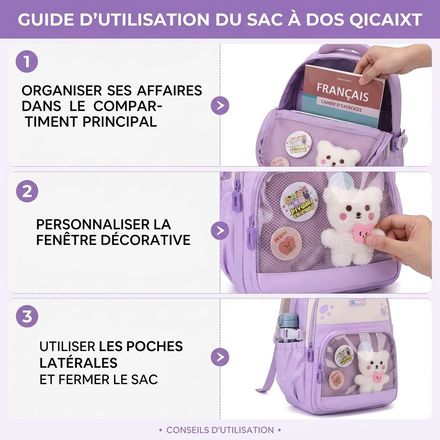 Sac à dos scolaire en tissu structuré à fermeture éclair thumbnail 3