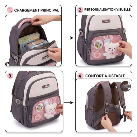 Sac à dos en polyester semi-structuré avec fermeture à glissière pour école thumbnail 4