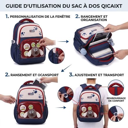 Sac à dos scolaire en tissu semi-structuré avec multiples sangles thumbnail 2