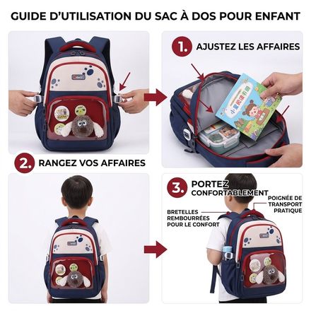 Sac à dos scolaire en tissu semi-structuré avec multiples sangles thumbnail 3