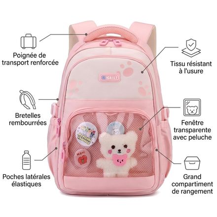 Sac à dos scolaire avec fermeture zippée et poches extérieures thumbnail 3
