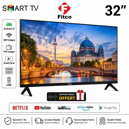 Smart Tv 32 Pouces Android 14 Hd - Wifi - Hdmi - Tnt Intégré - Support Mural Offert thumbnail 1