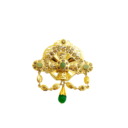 Broche Or Jaune 18k Traditionnelle – Pierres Vertes & Diamilites, Design Majestueux thumbnail 2