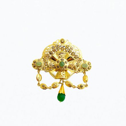 Broche Or Jaune 18k Traditionnelle – Pierres Vertes & Diamilites, Design Majestueux thumbnail 1