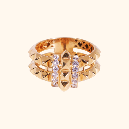 Bague Double Anneau Entrelacé En Or Jaune 18 Carats & Zirconium Premium thumbnail 3