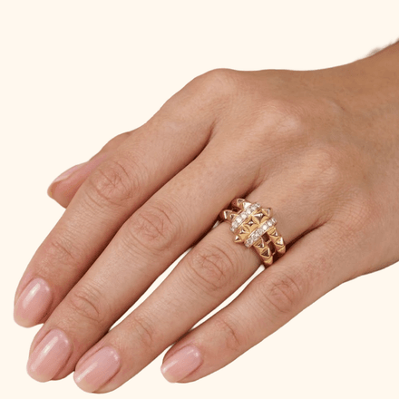 Bague Double Anneau Entrelacé En Or Jaune 18 Carats & Zirconium Premium thumbnail 2
