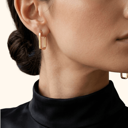 Boucles D'oreilles Rectangulaires Élégance En Or Jaune 18 Carats thumbnail 3