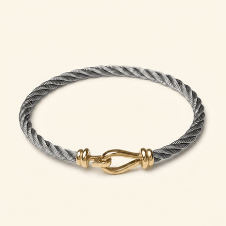 Bracelet Câble Signature En Or Jaune 18 Carats Acier Tressé  thumbnail 1