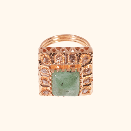 Bague Prestige Rectangle En Or Rose 18 Carats Avec Aventurine Verte Et Diamilites thumbnail 3