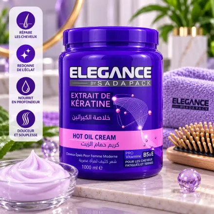 Crème Capillaire Hot Oil Elegance À La Kératine – 1000 Ml – Soin Nourrissant Cheveux thumbnail 1