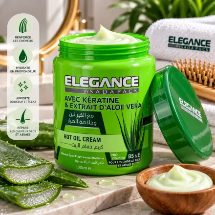 Crème Capillaire Hot Oil À La Kératine & Aloe Vera – 1000 Ml – Cheveux Secs Et Abîmés thumbnail 2