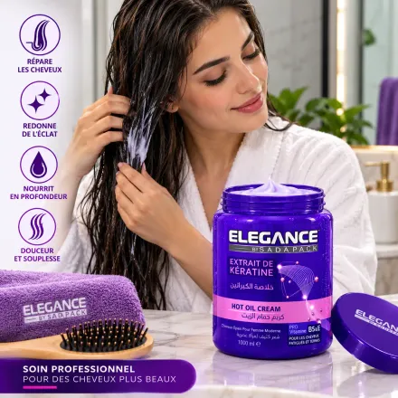 Crème Capillaire Hot Oil Elegance À La Kératine – 1000 Ml – Soin Nourrissant Cheveux thumbnail 2