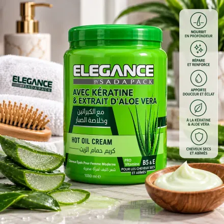 Crème Capillaire Hot Oil À La Kératine & Aloe Vera – 1000 Ml – Cheveux Secs Et Abîmés thumbnail 3
