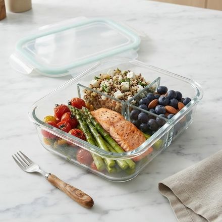 Boîte Repas En Verre Borosilicaté 1000 Ml – 3 Compartiments, Couvercle Hermétique Vert Menthe thumbnail 4