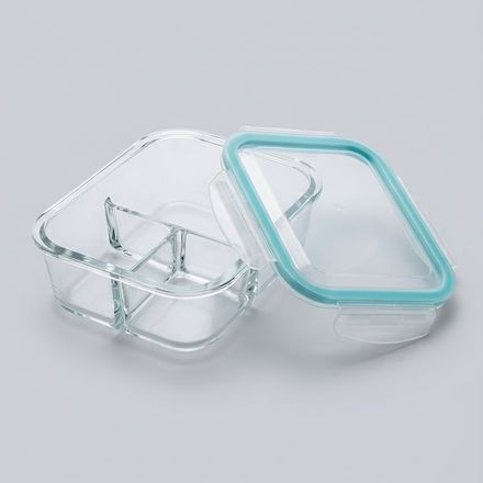 Boîte Repas En Verre Borosilicaté 1000 Ml – 3 Compartiments, Couvercle Hermétique Vert Menthe thumbnail 1