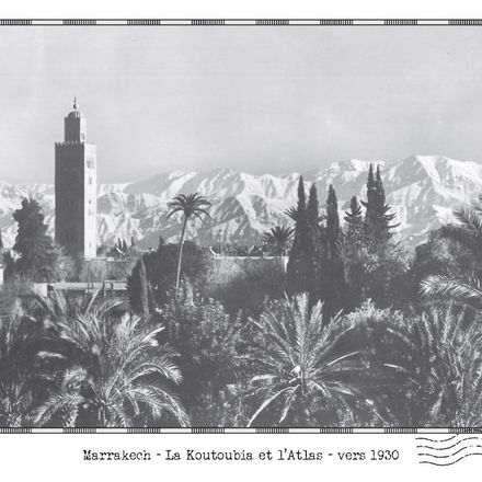 Affiche d'une vue ancienne de Marrakech - La Koutoubia et l'Atlas - vers 1930 - reproduction thumbnail 2