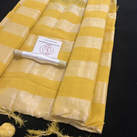 Tissu Bzioui classique – Jaune éclat & soie blanche thumbnail 3