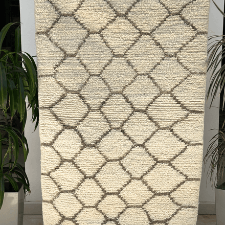 Tapis berbère Beni Ouarain crème et taupe Tizwit 100% laine de mouton - 152cm / 104cm thumbnail 2