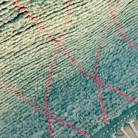 Tapis berbère Beni Ouarain turquoise 100% laine de mouton - 143cm / 97cm thumbnail 2