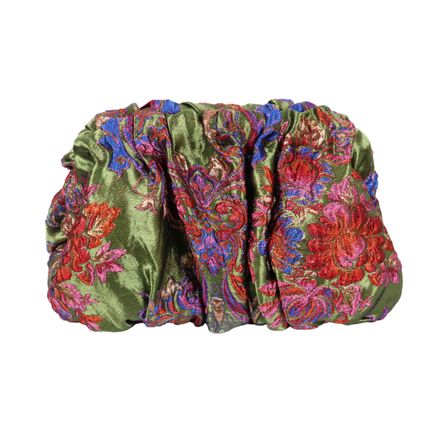 Sac en brocart vert a fleurs bordeaux thumbnail 1
