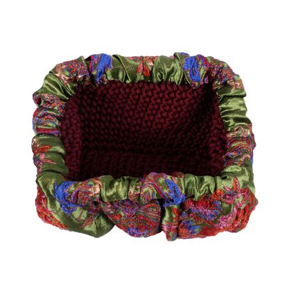 Sac en brocart vert a fleurs bordeaux thumbnail 2