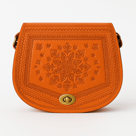 Sacoche en cuir orange gaufré - Design marocain thumbnail 1