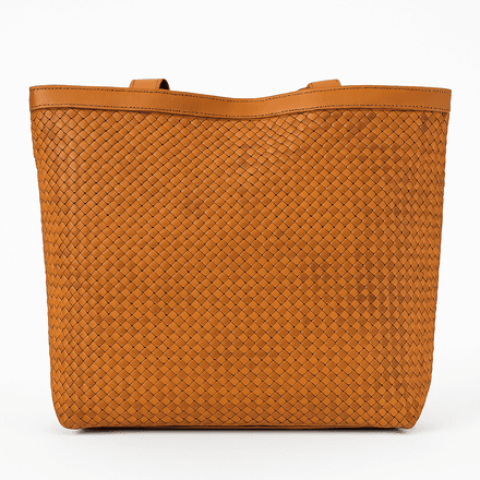 Sac fourre-tout en cuir Tan fait à la main - Design tissé thumbnail 1