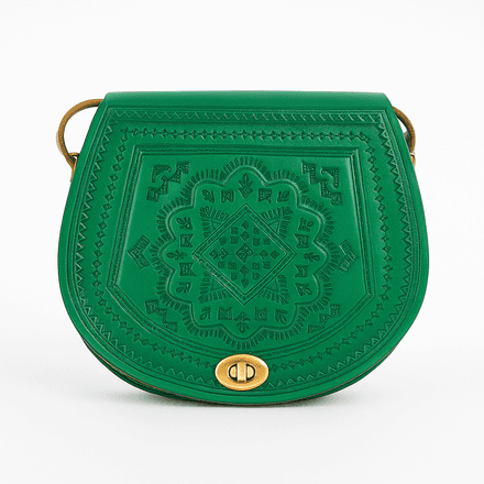 Sac en cuir vert fait main - motif marocain thumbnail 1