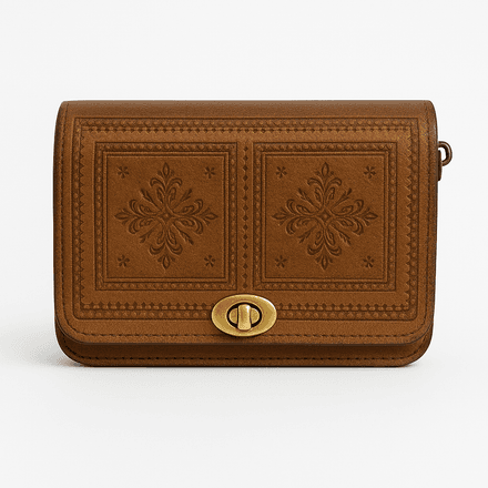 Sac croisé en cuir fauve marocain - Design outillé et cravaté à la main thumbnail 1