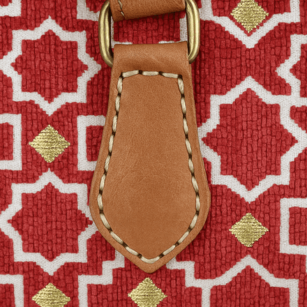 Sac en cuir tan avec motif marocain rose - Pièce unique faite à la main thumbnail 2